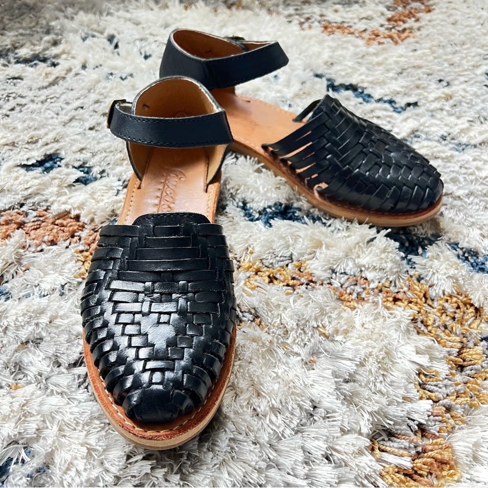 Leather Black Huarache Flats